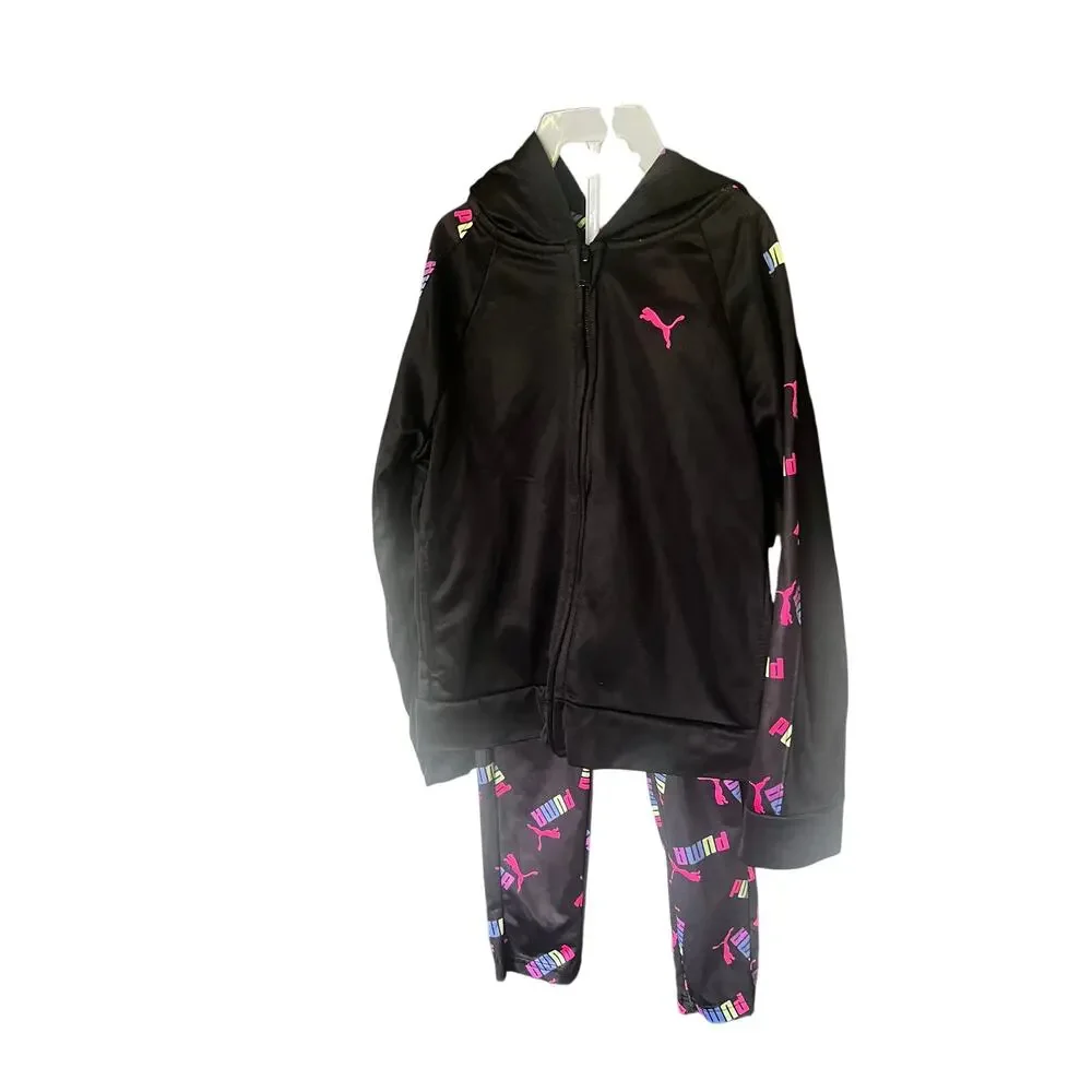 Puma Jogger Set Size 5 Black Neon Multicolored Hooded Set Full front Zip